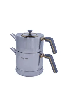 کتری قوری استیل دسته طوسی قوری L1.25 کتری L2 فیگارو